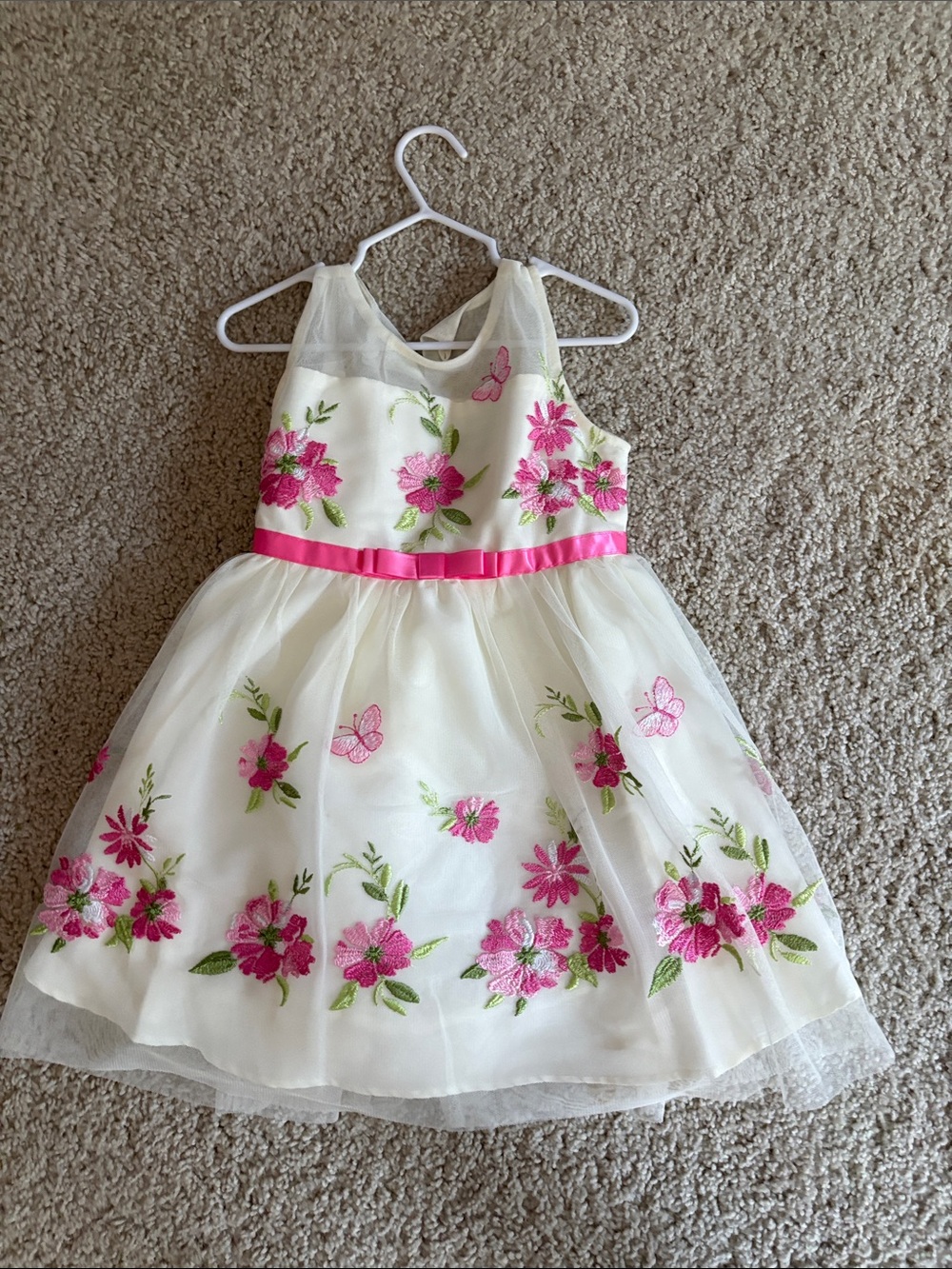 Jona Michelle White Dress with Pink Floral Embroidery
